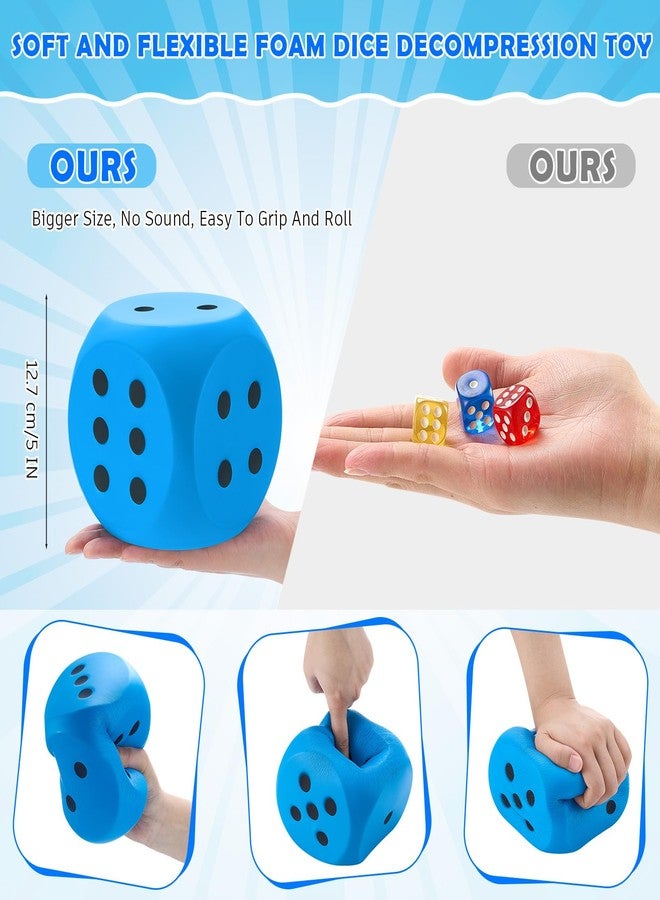 Zomiboo Large 5 Inch Foam Dice, Jumbo 6 Sided Giant Dice for Casino Party & Classroom, Anxiety Stress Relieve Ball Toy Gifts for Adults Kids Board Game to Get Your Lucky Numbers(Blue) - Image 2